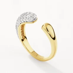 Outlet White Zircon Pave Open Puff Dome Ring in Gold Natural Gemstones | 18k Fine Gold Plated