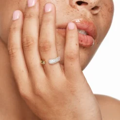 Outlet White Zircon Pave Open Puff Dome Ring in Gold Natural Gemstones | 18k Fine Gold Plated