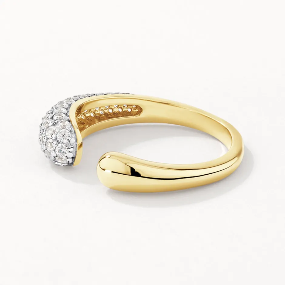 Outlet White Zircon Pave Open Puff Dome Ring in Gold Natural Gemstones | 18k Fine Gold Plated