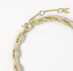 Sale White Zircon Pave Paperclip Chain Bracelet in Gold Natural Gemstones | 18k Fine Gold Plated