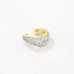 Sale White Zircon Pave Wave Ear Cuff in Gold Natural Gemstones | 18k Fine Gold Plated