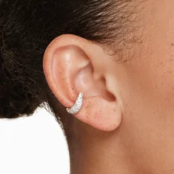 Sale White Zircon Pave Wave Ear Cuff in Gold Natural Gemstones | 18k Fine Gold Plated
