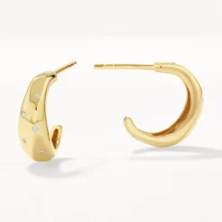Outlet White Zircon Polka Dot Hoops in Gold Natural Gemstones | 18k Fine Gold Plated