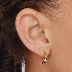 Outlet White Zircon Polka Dot Hoops in Gold Natural Gemstones | 18k Fine Gold Plated